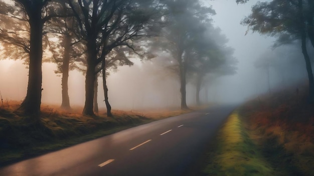 Image d'une route dans le brouillard