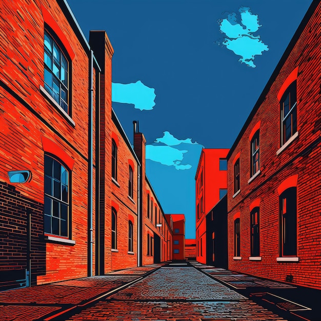 Photo une image d'une rue avec un bâtiment en briques rouges en arrière-plan.