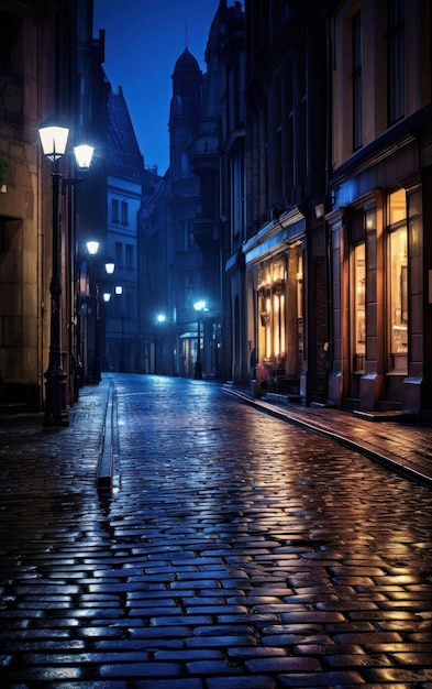 Photo une image d'une rue tranquille de la ville la nuit