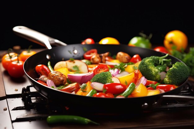 Photo une image d'une salade de légumes avec des oignons au poivre de tomate et des légumes verts dans une casserole