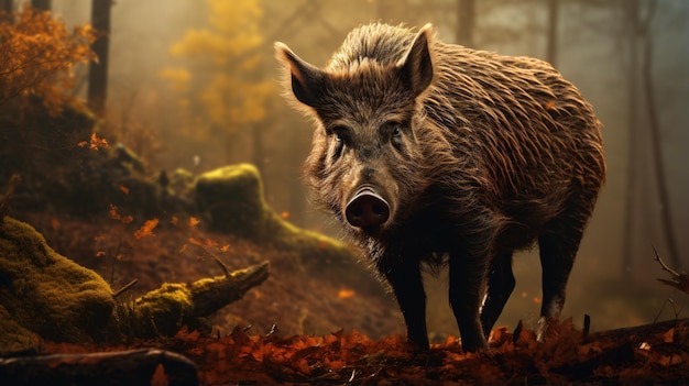 Photo image d'un sanglier dans la forêt fertile faune sauvage