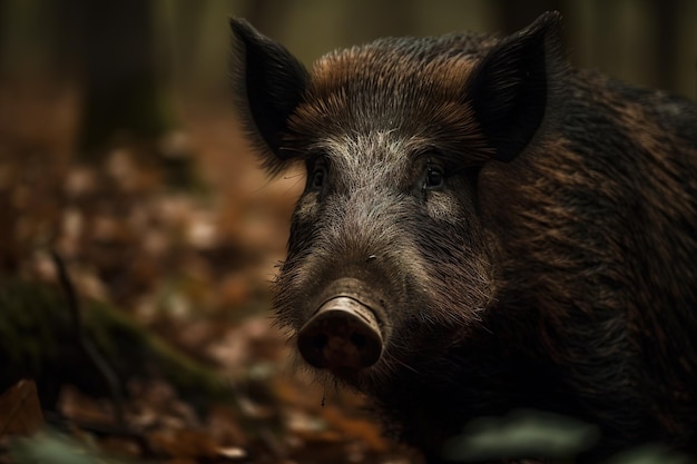 Image d'un sanglier dans la forêt sur fond naturel Illustration d'animaux sauvages AI générative