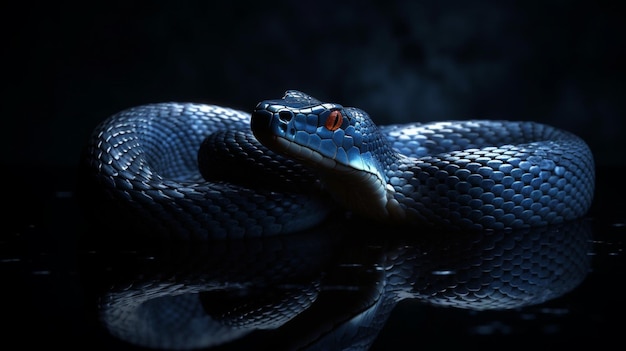 Image de serpent sur fond noir avec des gouttes d'eau ai générative