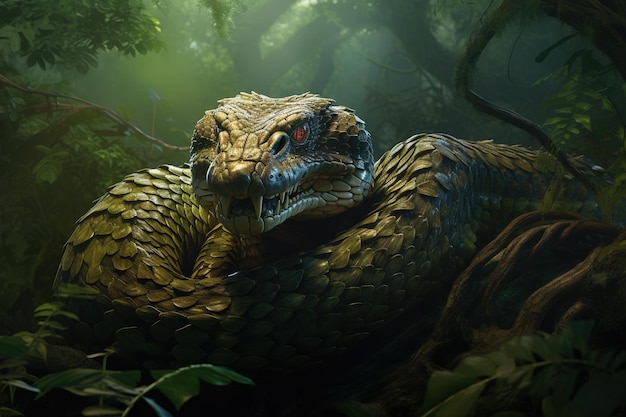 Image d'un serpent géant dans la forêt Animaux reptiles Illustration générative de l'IA