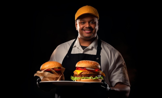 Photo une image d'un serveur de hamburger avec un fond noir.