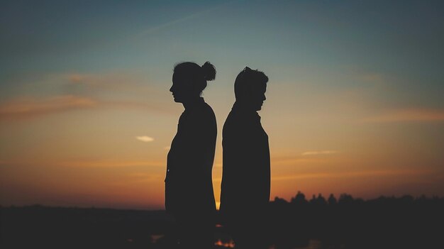 Une image de silhouette d'un couple se tournant le dos pour capturer la distance émotionnelle et la déconnexion dans les relations Concept de divorce et de séparation