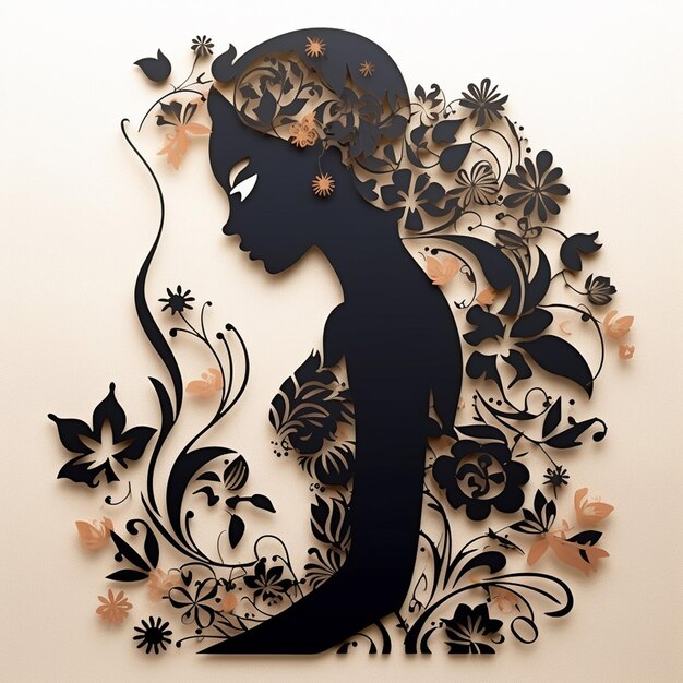 Image de silhouette d'une femme avec effet papier découpé