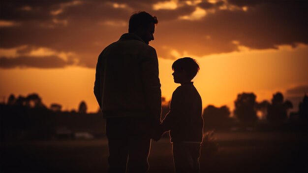 image silhouette sombre d'un fils et d'un père