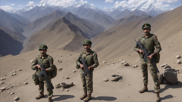 Image de soldats debout sur l’Himalaya générée à l’aide de l’IA