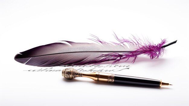 Photo image sophistiquée d'un stylo à plume et d'encre isolée sur blanc capturant l'allure vintage des outils d'écriture traditionnels
