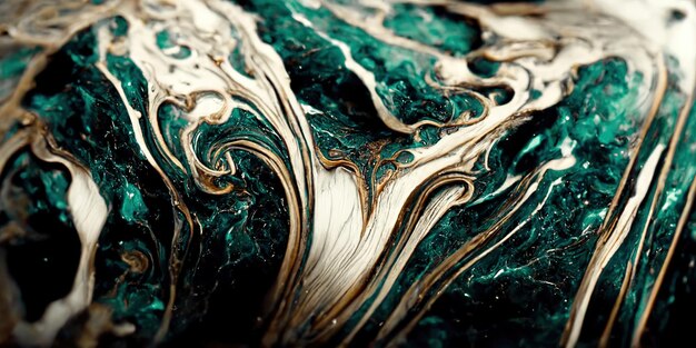 Image spectaculaire d'encre liquide turquoise et blanche mélangée avec une texture réaliste et une grande qualité pour un concept abstrait Illustration 3D d'art numérique