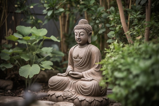 Image de la statue de bouddha dans le jardin AI générative