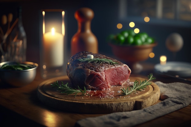 Une image de steak sur une planche à découper Generative AI
