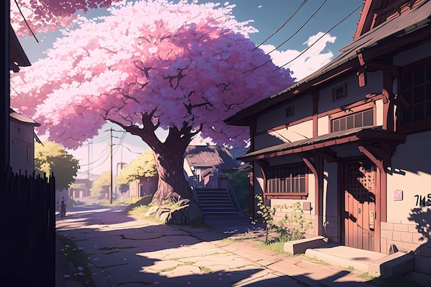 Image de style anime Génération d'IA de fleur de Sakura