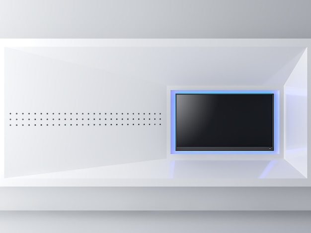 image de style minimal écran de télévision vide 3d renderhide les lumières décoratives bleues derrière la télévision