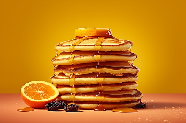 Image stylisée d'une pile de crêpes sur un fond coloré