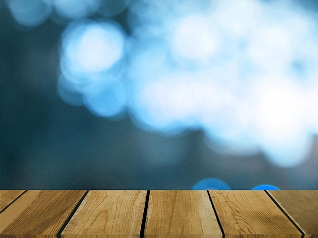 Image d'une table en bois devant un arrière-plan flou abstrait d'arbres naturels