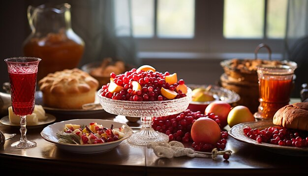 Une image d'une table festive de Roch Hachana avec des plats traditionnels représentant la douceur et l'abudan