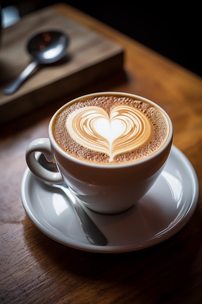 L'image tentante d'un latte de riche texture le lait crémeux épais formant un dessin de cœur sur la surface