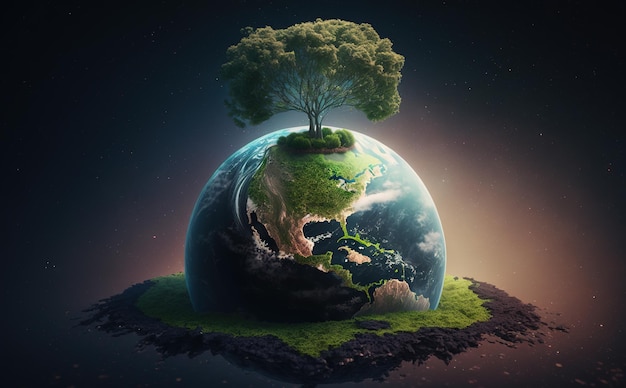 Une image de la terre avec un arbre dessus le jour de la terre