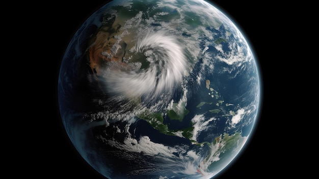 Une image de la terre avec une tempête sur le dessus.