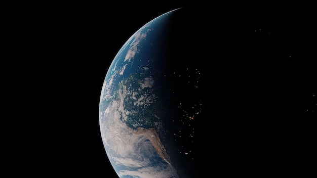 Une image de la terre vue de l'espace avec les lumières de la ville en arrière-plan