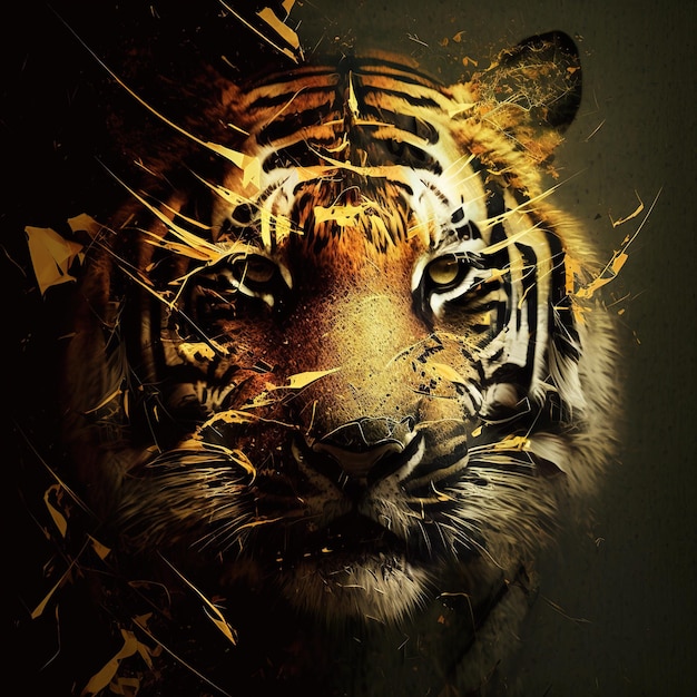 Image d'une tête de tigre avec de belles couleurs vives sur un fond sombre Illustration d'animaux de la faune AI générative