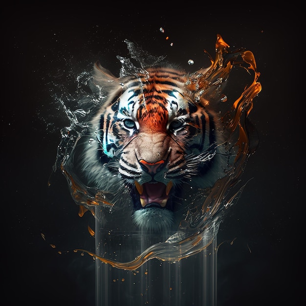 Image d'une tête de tigre sur un fond sombre Illustration d'animaux de la faune AI générative