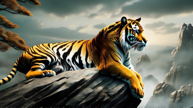 image d'un tigre dans une posture fabuleuse