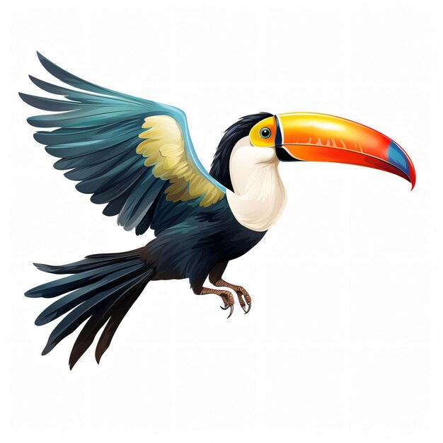 Photo image d'un toucan en vol avec les ailes déployées