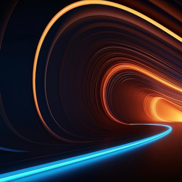 Une image d'un tunnel avec des lignes orange et bleues