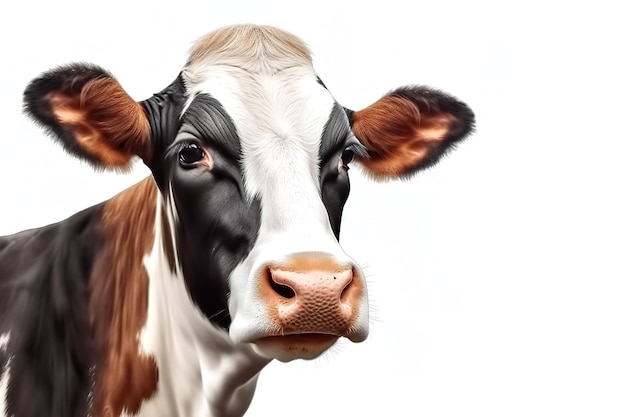 Image de vache sur fond blanc Animaux de la ferme Illustration IA générative