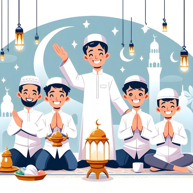 L'image vectorielle festive transmet le plaisir et la parenté ressentis pendant les observances du Ramadan et les tra