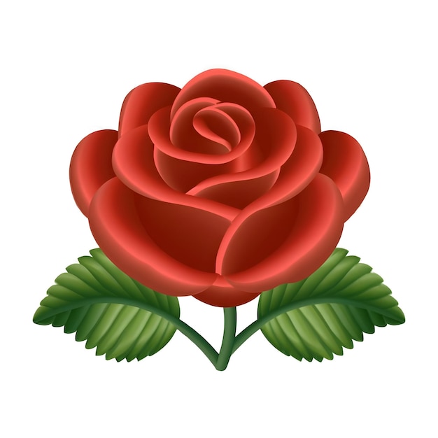 Photo image vectorielle d'icône isolée de fleur de rose rouge 3d sur fond blanc