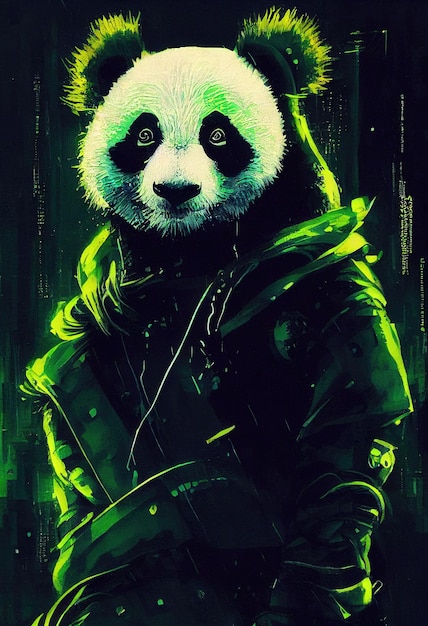 Une image en vert d'un panda heureux espiègle. Une illustration d'un animal mignon.