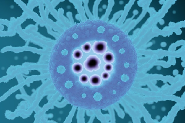 Une image verte et noire d'un virus avec le numéro 2 dessus