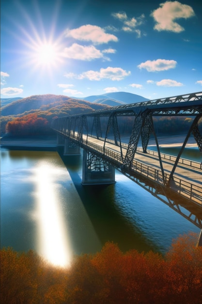 Image verticale de nuages de paysage sur des collines et un pont créé à l'aide de la technologie ai