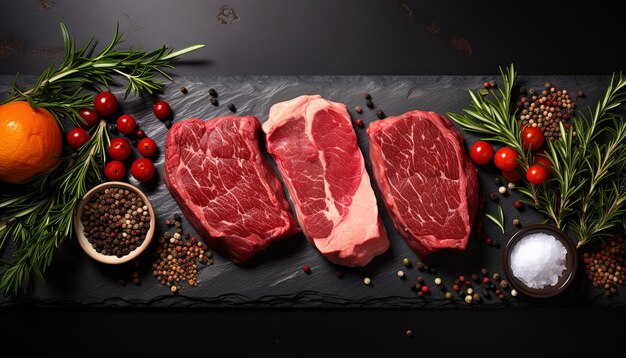 Photo une image de viande et de baies sur une planche à couper