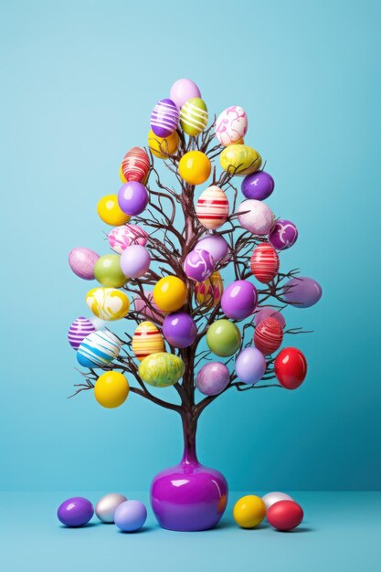 Photo une image vibrante d'un arbre décoré d'œufs de pâques