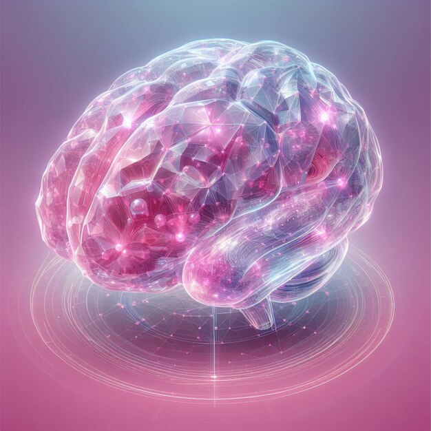 une image violette et rose d'un cerveau avec les mots cerveau dessus