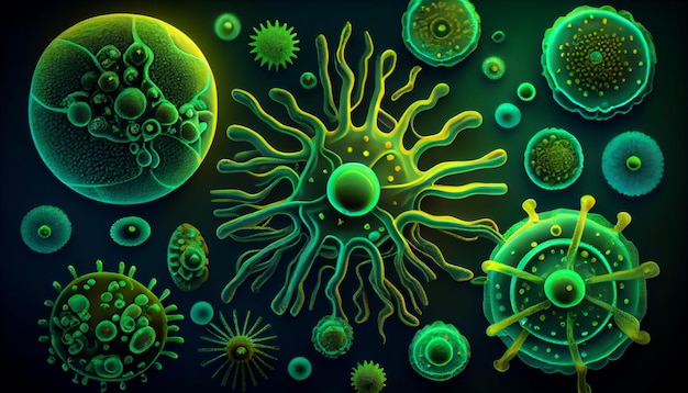 Une image d'un virus et d'un virus vert.