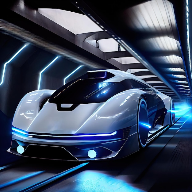 Image d'une voiture futuriste sur fond de ville du futur