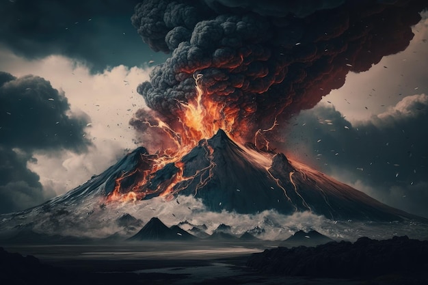 Une image d'un volcan avec de la fumée qui en sort