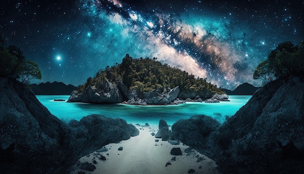 Image de vue de nuit bleu foncé illustration fantastique art génératif ai