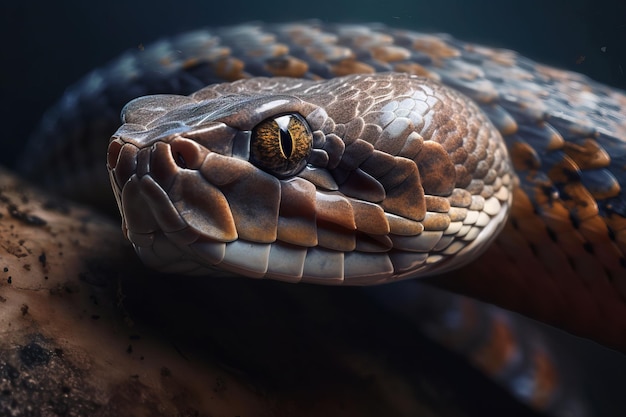 Image d'une vue rapprochée de la tête d'un serpent sur fond naturel Illustration de reptiles d'animaux sauvages AI générative