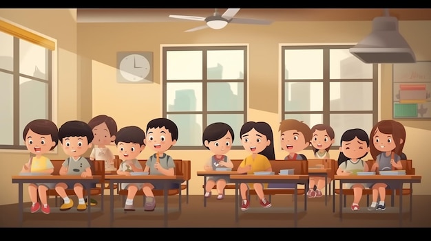 imagen de grupo de nenes asiaticos en clase