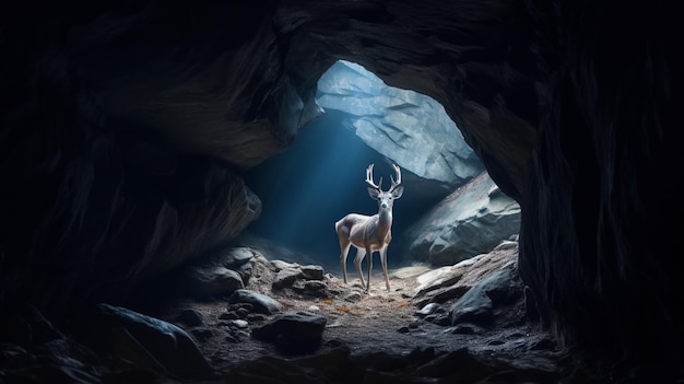 Images d'animaux de cerf assis dans une grotte AI Generated Art