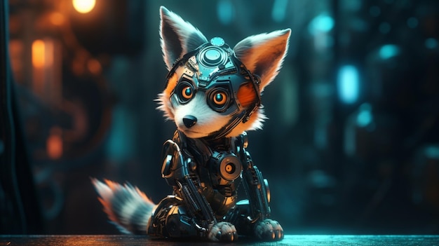 Images d'animaux de dessin animé steampunk robot renard coloré Art généré par l'IA