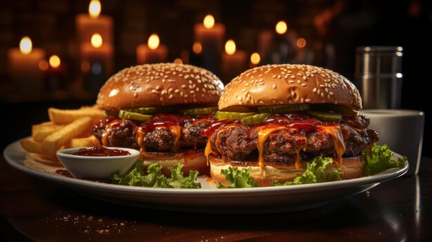Des images d'arrière-plan de hamburgers faits maison
