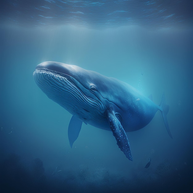 Images baleines bleues marchant sous la mer Generative AI